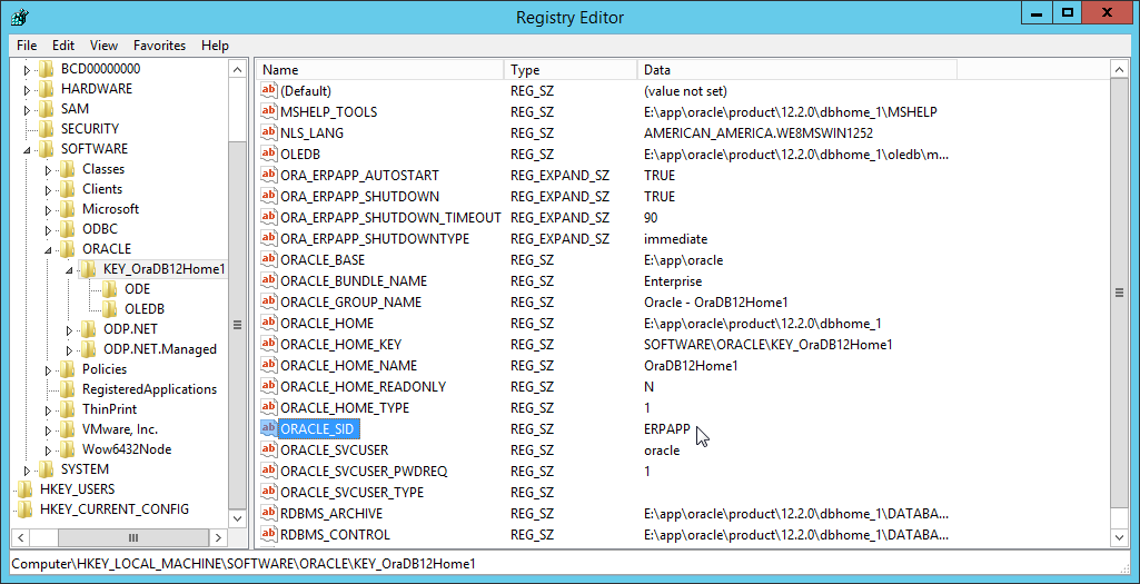 Windows Regedit - Oracle Software - Check "ORACLE_SID"