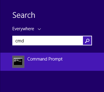 Enter cmd in search box on Windows 8
