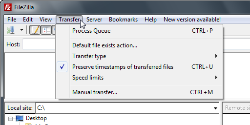 Preserve timestamps of transferred files Enabled - FileZilla