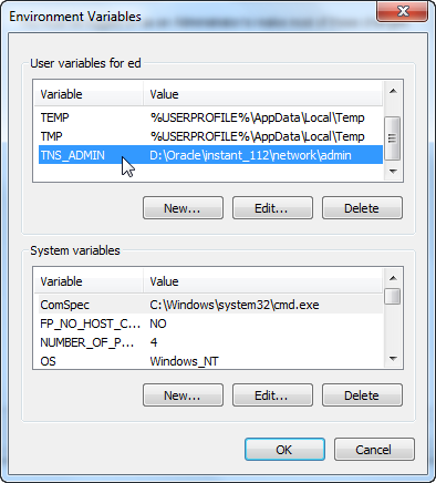 Windows 7 - TNS_ADMIN Environment Variable Entry