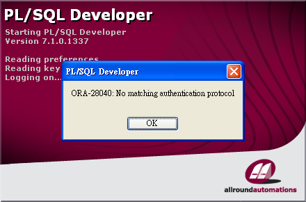 ORA-28040 in PL/SQL Developer