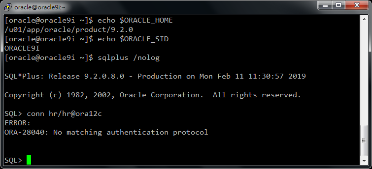 ORA-28040 SQL*Plus Connect from 9i to 12c