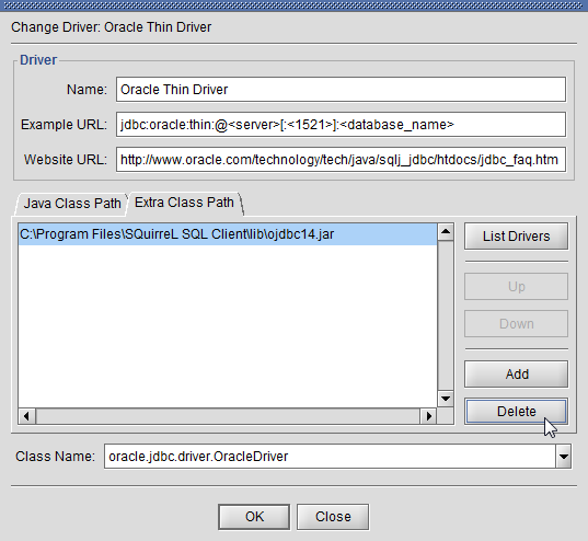 SQuirreL SQL Client - Delete ojdbc14.jar Oracle JDBC driver