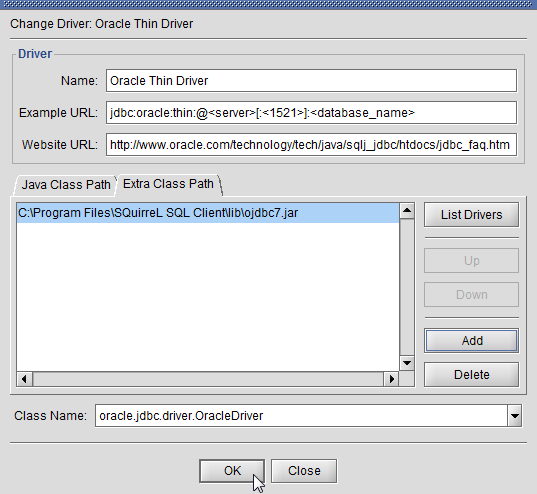 SQuirreL SQL Client - ojdbc7.jar Oracle JDBC driver added