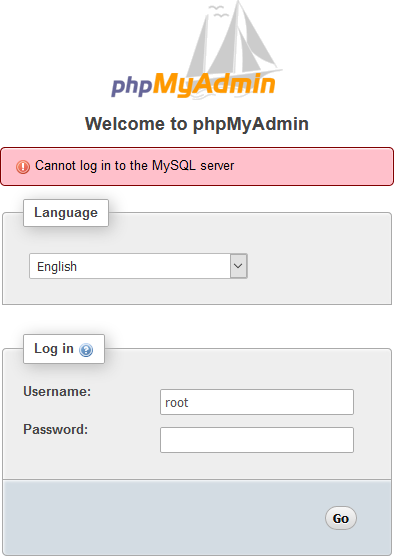 phpMyAdmin - Cannot log in to the MySQL server - Error establishing a database connection