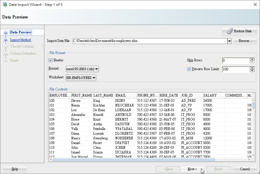 SQL Developer - Table Import Data - 2