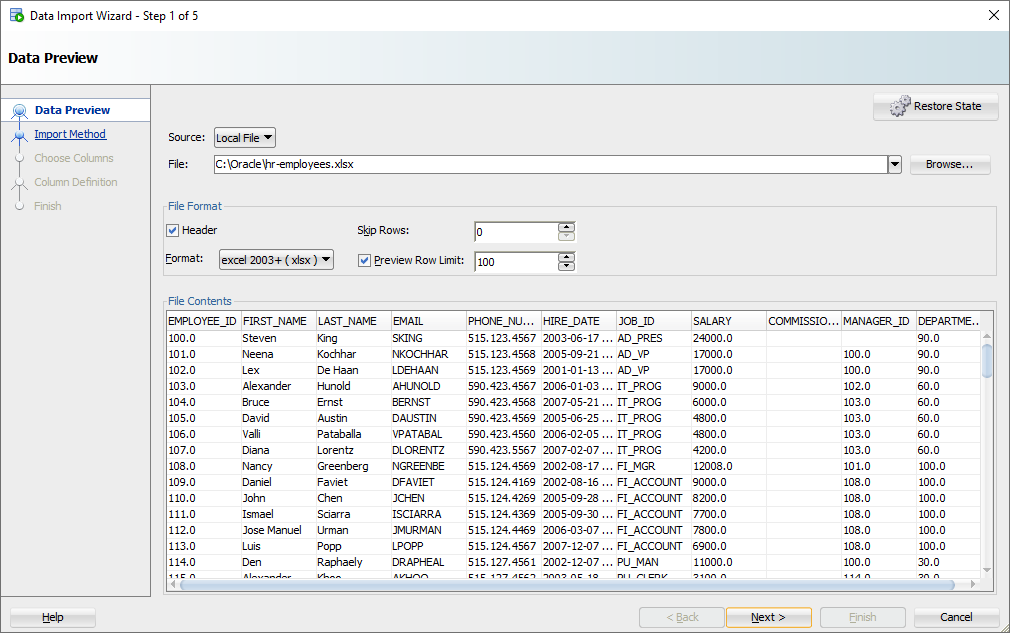 SQL Developer - Preview Import Data