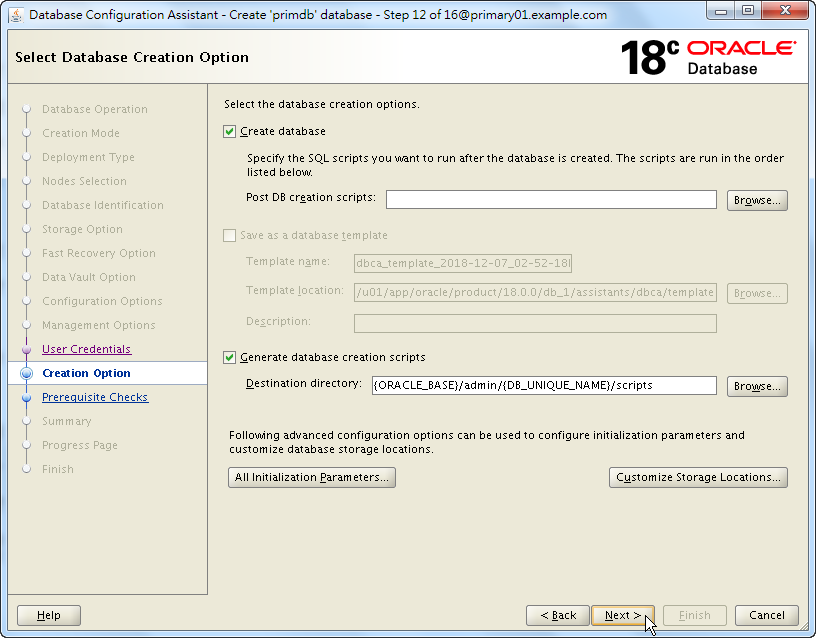 Oracle Database 18c - DBCA - Select Database Creation Option