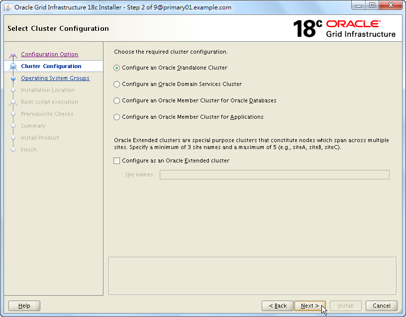 Oracle 18c Grid Infrastructure Installation - Select Cluster Configuration