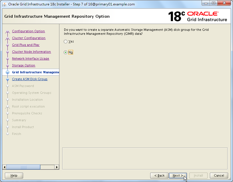 Oracle 18c Grid Infrastructure Installation - Grid Infrastructure Management Repository Option