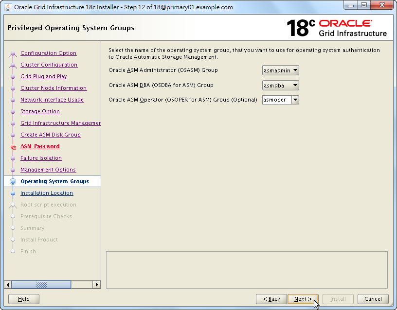 Oracle 18c Grid Infrastructure Installation - Privileged Operating System Groups