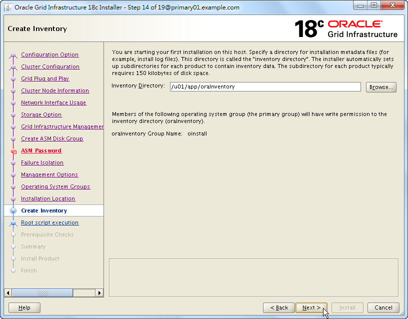 Oracle 18c Grid Infrastructure Installation - Create Inventory