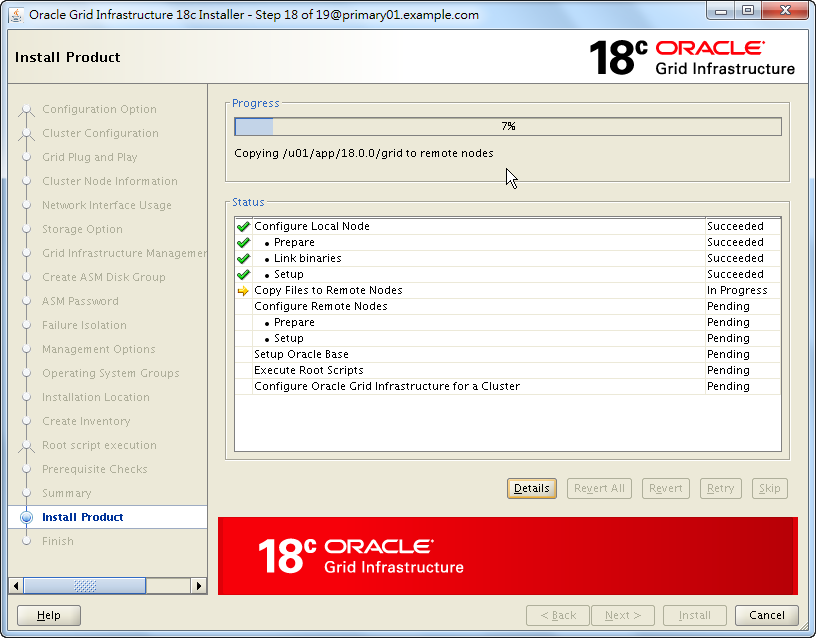 Oracle 18c Grid Infrastructure Installation - Installing Product