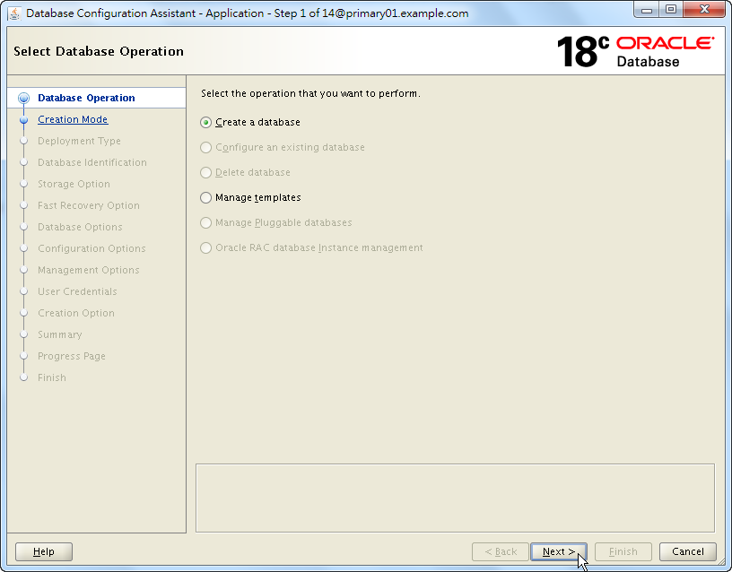 Oracle 18c DBCA - Create a RAC Database - Select Database Operation