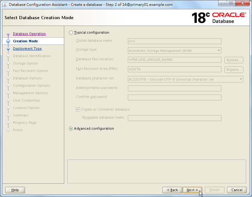 Oracle 18c DBCA - Create a RAC Database - Select Database Creation Mode