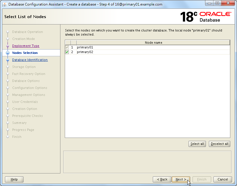 Oracle 18c DBCA - Create a RAC Database - Select List of Nodes