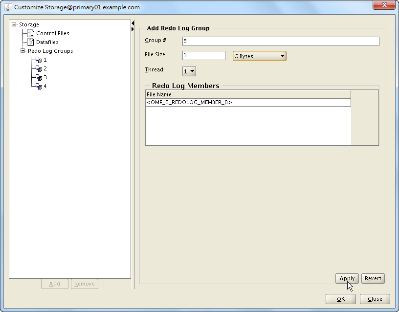 Oracle 18c DBCA - Create a RAC Database - Select Database Creation Option - Customize Storage Locations - Add Redo Log Group