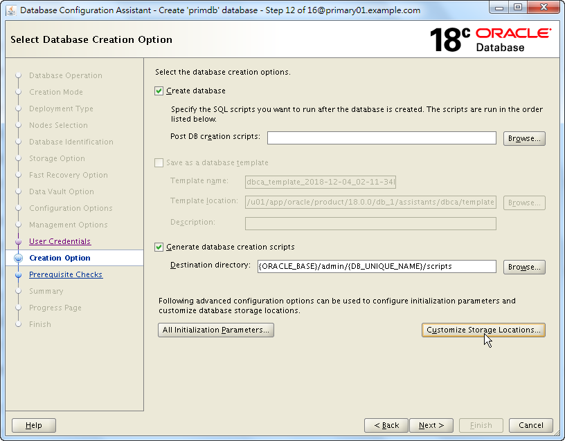 Oracle 18c DBCA - Create a RAC Database - Select Database Creation Option