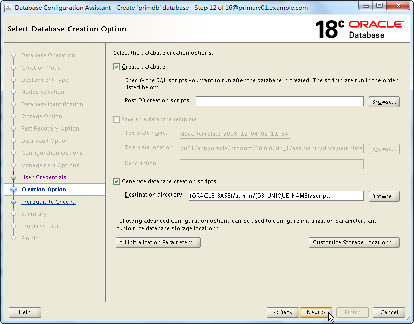 Oracle 18c DBCA - Create a RAC Database - Select Database Creation Option - Click Next