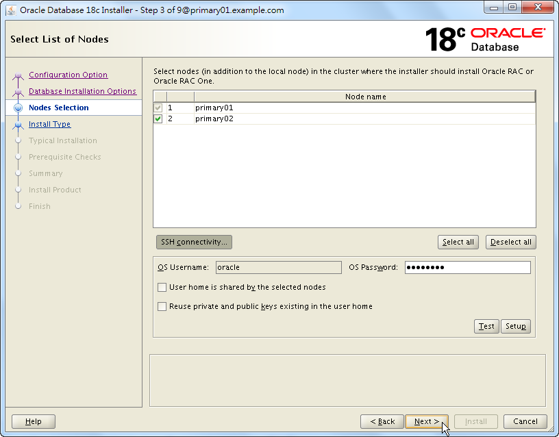 Oracle 18c RAC Software Installation - Select List of Nodes - Click Next
