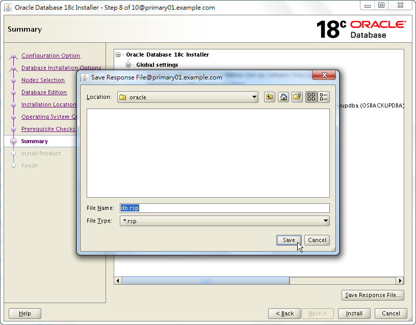 Oracle 18c RAC Software Installation - Summary - Save Response File