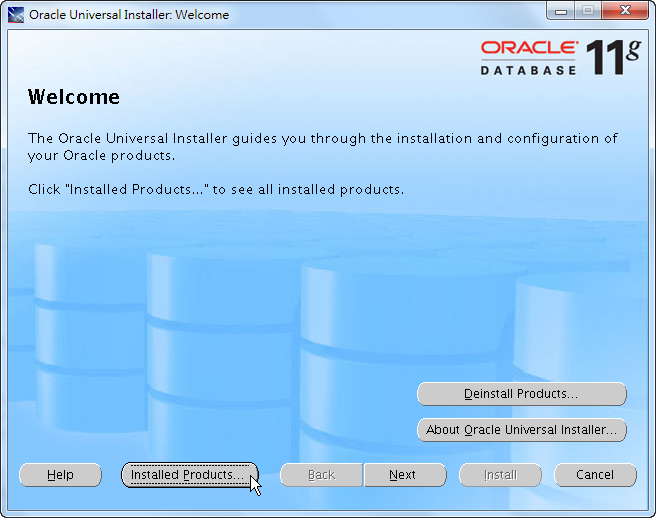 Oracle Home OUI Bin runInstaller - Welcome Page