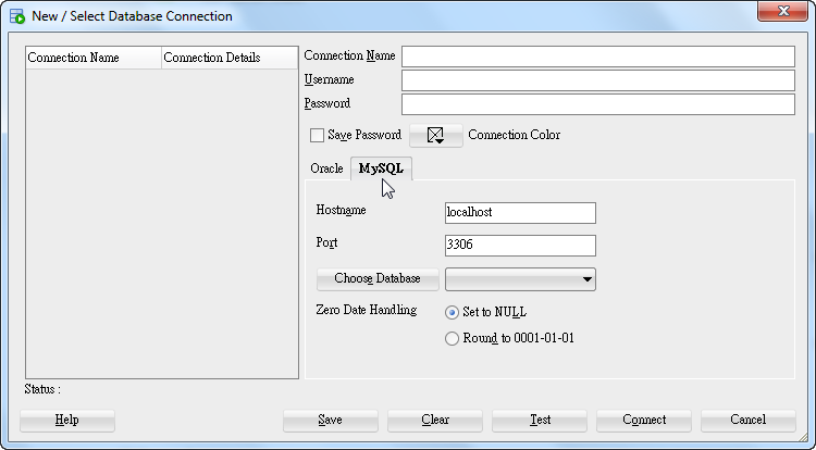 SQL Developer - Connection Options - MySQL Tab