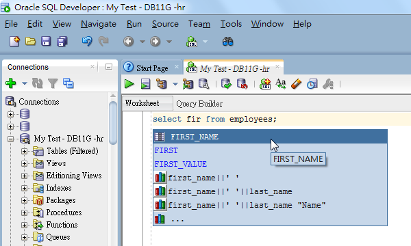 ORA-00904無効な識別子を回避するためのSQL Developer Editorでの列名の自動補完
