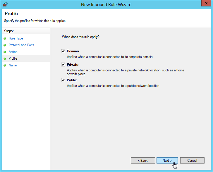 Windows Firewall - New Inbound Rule Wizard - Profile