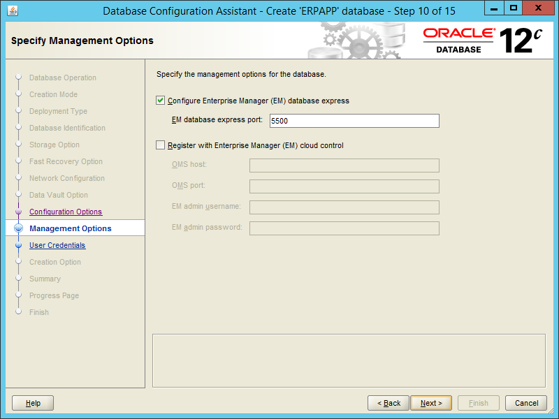 Oracle DBCA 12.2 - Step 10