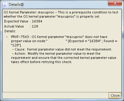PRVF-7543 : OS Kernel parameter "maxuproc" does not have proper value on node