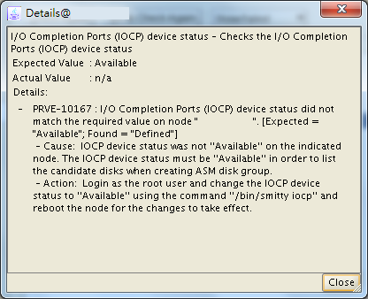 PRVE-10167 : I/O Completion Ports (IOCP) device status did not match the required value on node