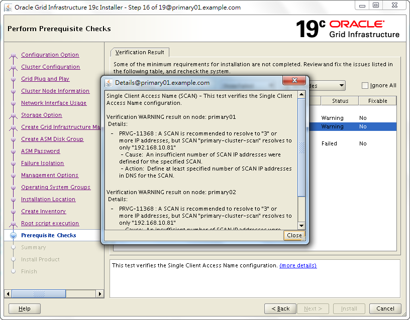 Oracle 19c Grid Infrastructure Installation - PRVG-11368