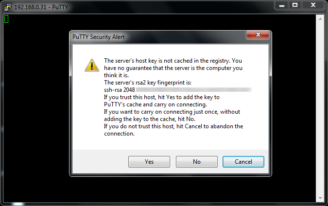 PuTTY Security Alert - Save or Replace Server Host RSA Key