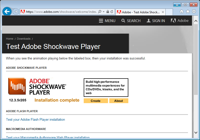 Shockwave Player Test Page
