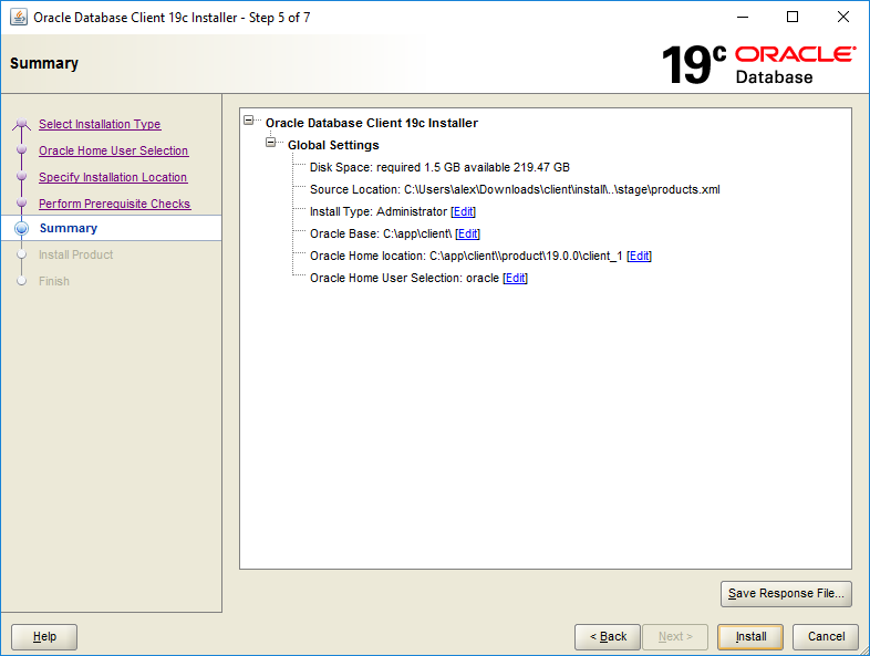 Oracle Client 19c Installation - Step 5 - Summary