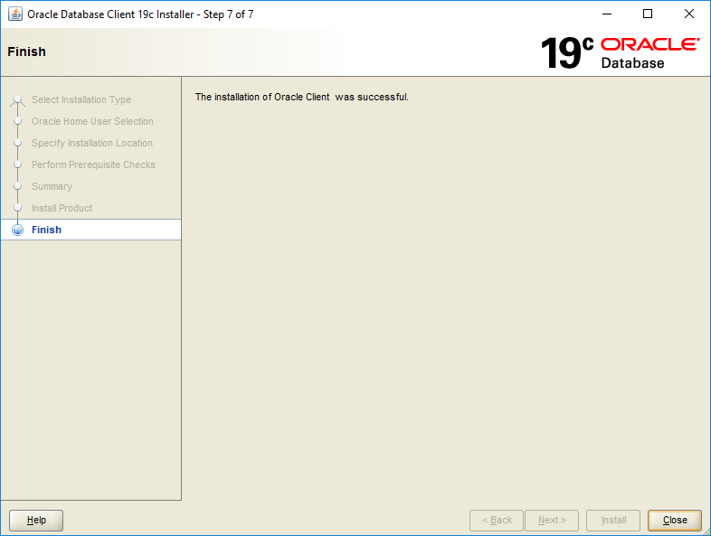 Oracle Client 19c Installation - Step 7 - Finish