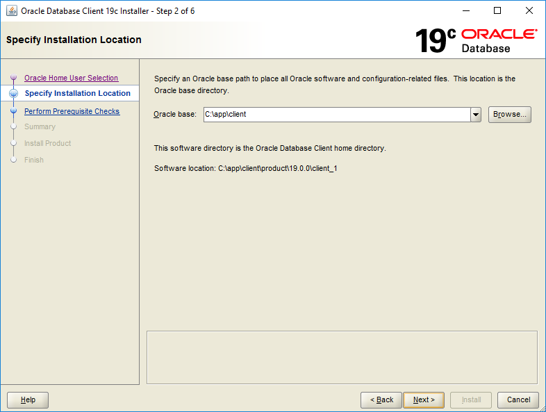 Oracle Client Home 19c Installation - 02 - Specify Installation Location