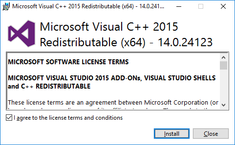 Start Installing Microsoft Visual C++ 2015 Redistributable