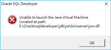 Unable to launch the Java Virtual Machine Located at path sqldeveloper\jdk\jre\bin\server\jvm.dll