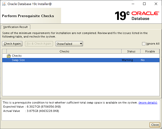 Oracle 19c Prerequisite Check