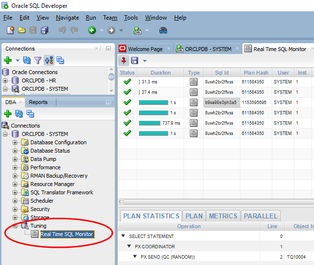 SQL Developer - DBA Panel - Tunning - Real Time SQL Monitor