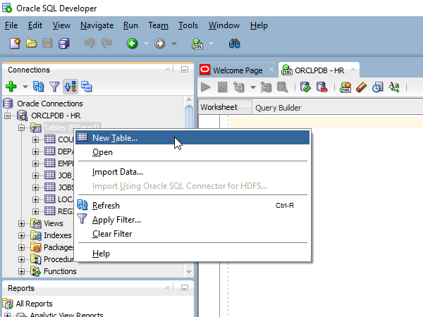 SQL Developer - Create a New Table