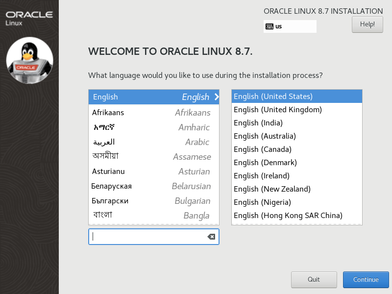 OL8 Installation - Choose GUI Language